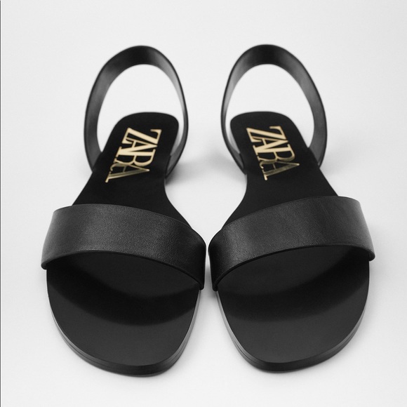 Zara Shoes - Zara black flat leather sandals Zara Shoes - Zara black flat leather sandals